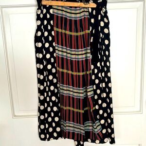 Zara Woman pleated wrap skirt in multi pattern polka dot plaid size large